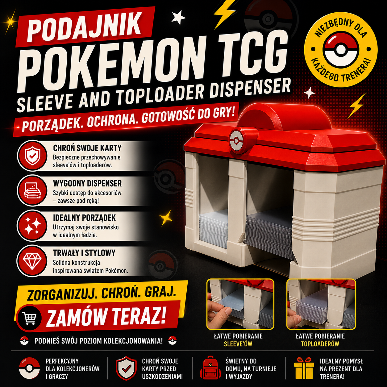 PODAJNIK POKEMON TCG SLEEVE I TOPLOADER PODAJNIK